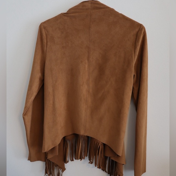 Hollister Faux Suede Fringe Waterfall Jacket Camel Brown - Picture 2 of 3
